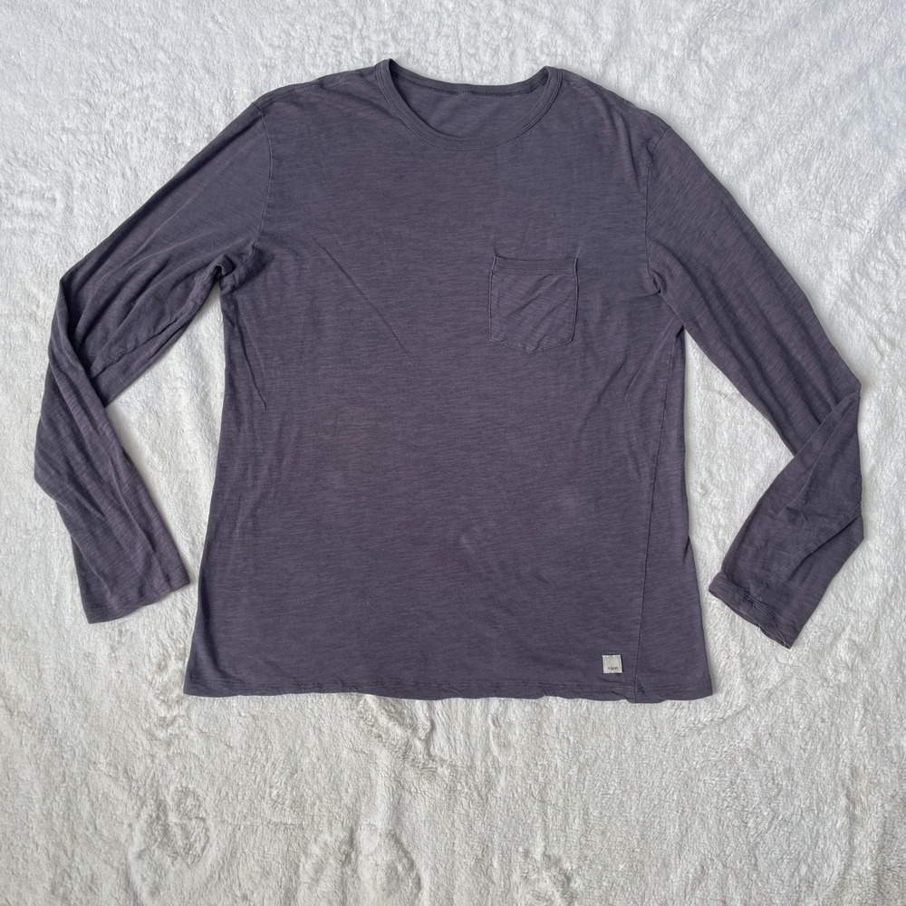 Vuori Rise Shirt Mens Gray Long Sleeve Pima Cotton Pocket Crew Neck Tee Size Med